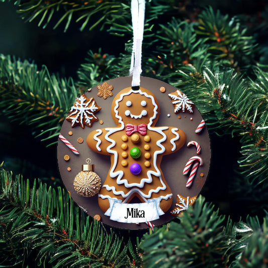 Personalised Gingerbread in Santa Hat - Acrylic Bauble Christmas Tree Ornament Decoration Gift Keepsake