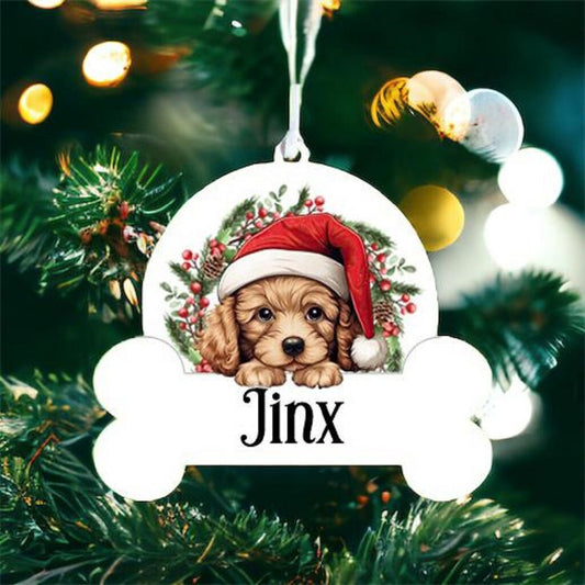 Personalised Christmas Bauble with Alaskan Malamute sat in a wreath