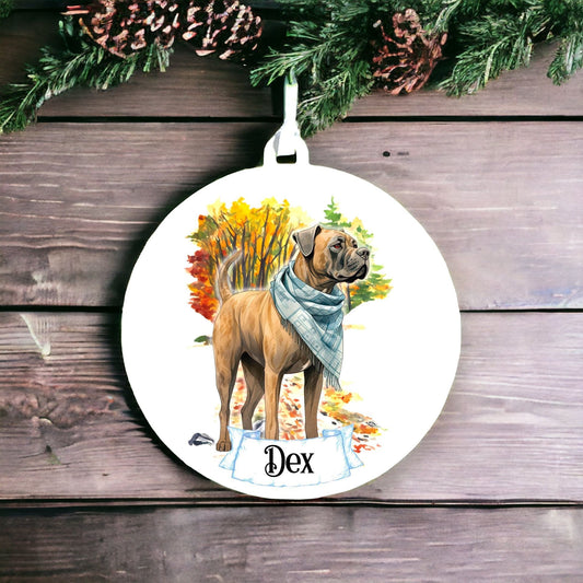 Personalised Watercolour Cane Corso dog on Winter Walk - Acrylic Ornament Decoration Gift Keepsake