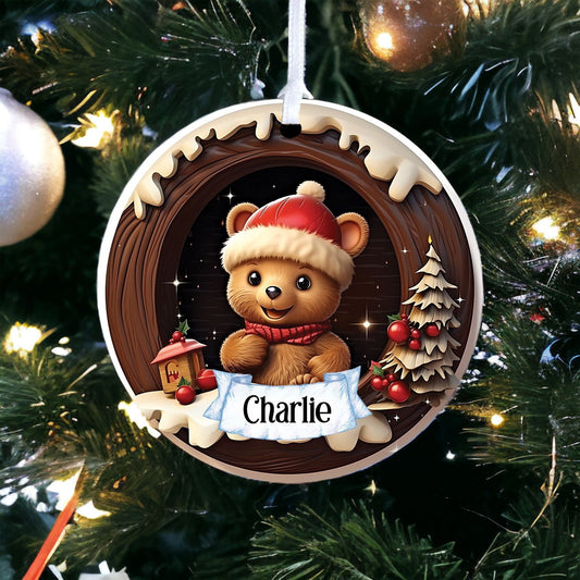 Personalised Teddy Scene - Acrylic Bauble Christmas Tree Ornament Decoration Gift Keepsake
