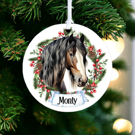 Personalised Watercolour Draft Horse F - Acrylic Bauble Christmas Tree Ornament Decoration Gift Keepsake