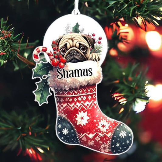 Personalised Pug Pet Dog Christmas Stocking Bauble