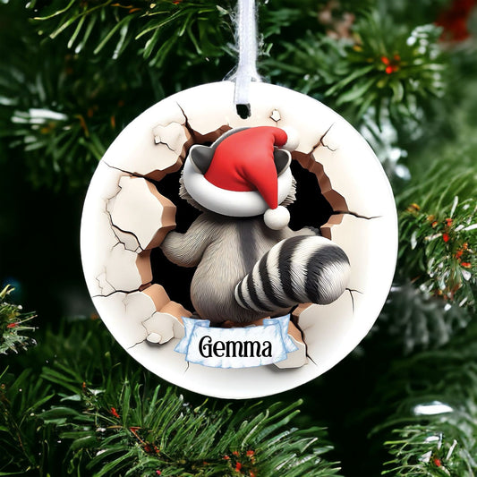 Personalised Racoon Rear - Acrylic Bauble Christmas Tree Ornament Decoration Gift Keepsake
