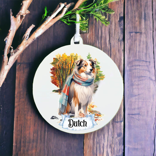 Personalised Watercolour Australian Shepherd Dog on Winter Walk - Acrylic Ornament Decoration Gift Keepsake