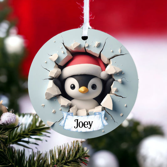 Personalised Cute Penguin - Acrylic Bauble Christmas Tree Ornament Decoration Gift Keepsake