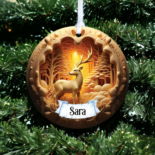 Personalised Reindeer Scene - Acrylic Bauble Christmas Tree Ornament Decoration Gift Keepsake