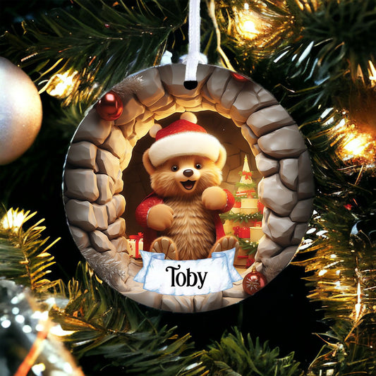 Personalised Teddy Cave - Acrylic Bauble Christmas Tree Ornament Decoration Gift Keepsake