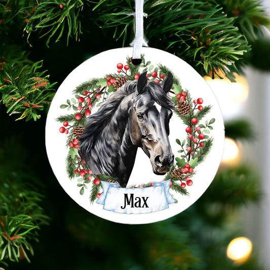 Personalised Watercolour Black Horse A - Acrylic Bauble Christmas Tree Ornament Decoration Gift Keepsake