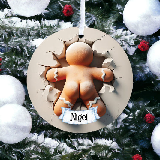 Personalised Gingerbread Rear Bottom - Acrylic Bauble Christmas Tree Ornament Decoration Gift Keepsake