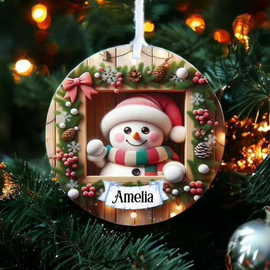 Personalised Snowman Tree House - Acrylic Bauble Christmas Tree Ornament Decoration Gift Keepsake
