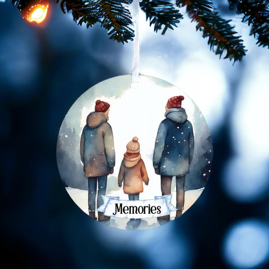Personalised Two Male Family Winter Starry Night Decoration A - Acrylic Bauble Christmas Tree Ornament Gift Keepsake
