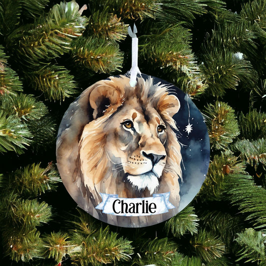 Personalised Lion Winter Starry Night Decoration - Acrylic Bauble Christmas Tree Ornament Gift Keepsake
