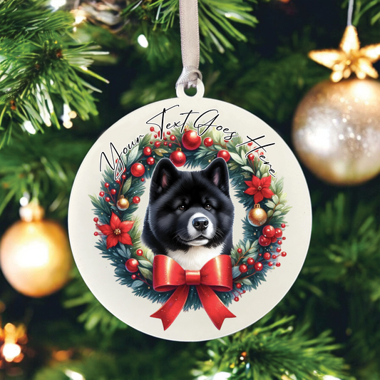 Personalised Akita Dog Christmas Wreath - Hanging Bauble Decoration