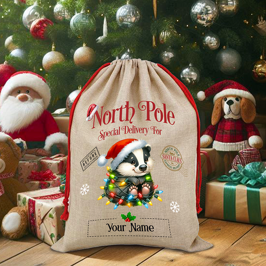 Personalised Badger North Pole Santa Sack