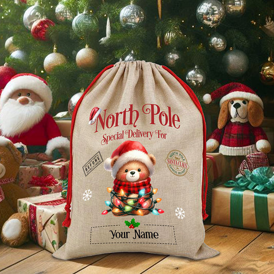 Personalised Bear North Pole Santa Sack