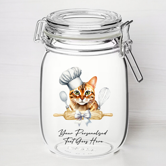 Personalised Bengal Chef Cat - Kilner Style Gift Jar