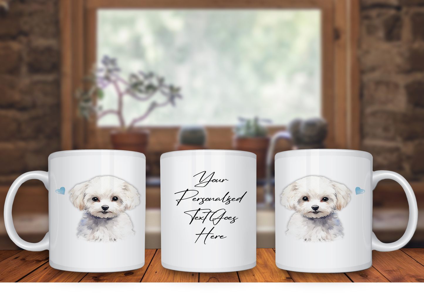 Personalised Dog Gift Mug - Bichon Frise with Custom Message and Optional Hearts