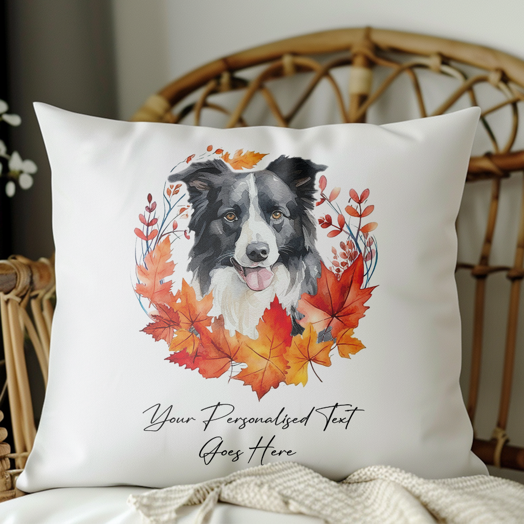 Black Labrador in Autumn Leaves Wreath Personalised Gift Dog Cushion Cover