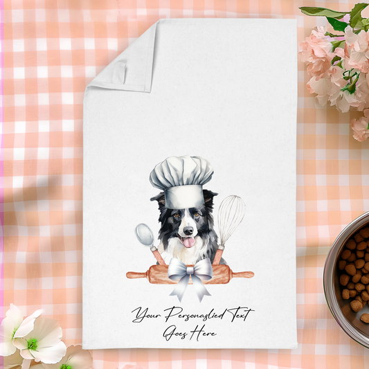 Personalised Dog In Chef Hat Gift Tea Towel - Border Collie