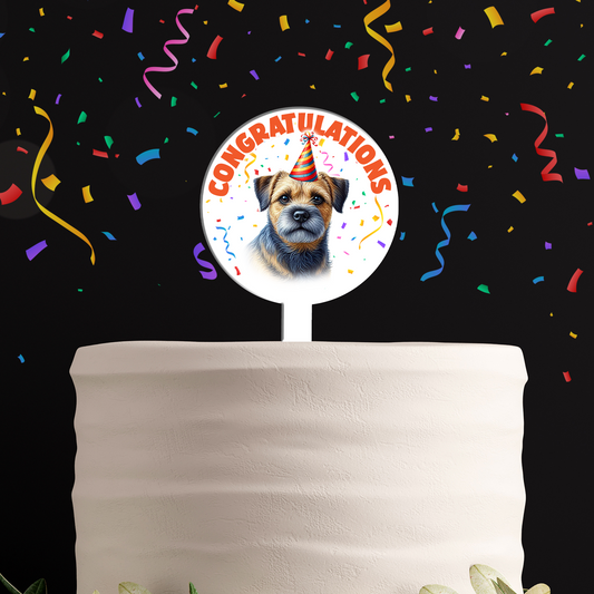 Personalised Dog Party Hat Cake Topper - Blue and Tan Border Terrier
