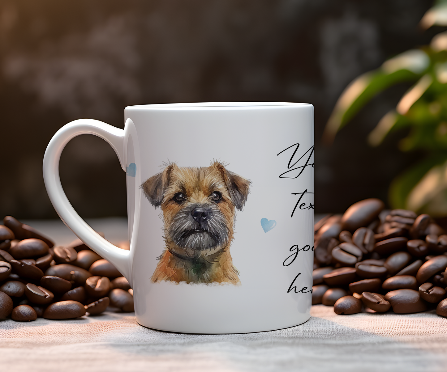 Personalised Dog Gift Mug - Border Terrier with Custom Message and Optional Hearts