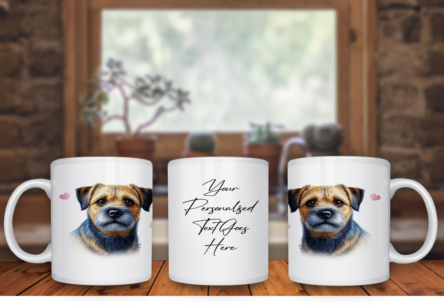 Personalised Dog Gift Mug - Blue and Tan Border Terrier with Custom Message and Optional Hearts
