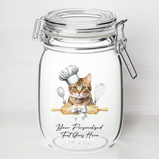 Personalised Tabby Bramble Chef Cat - Kilner Style Gift Jar