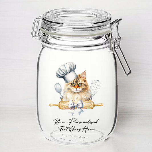 Personalised British Longhair Chef Cat - Kilner Style Gift Jar