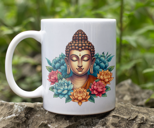 Personalised Keepsake Buddha Lotus Wreath - Gift Mug, by Floppsie Moppsie – floppsiemoppsie at floppsiemoppsie.co.uk