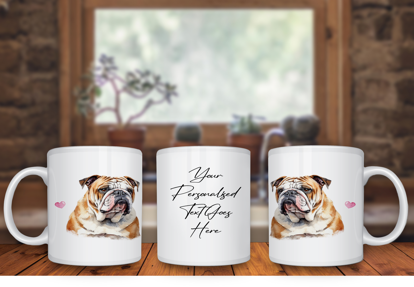 Personalised Dog Gift Mug - Bulldog with Custom Message and Optional Hearts