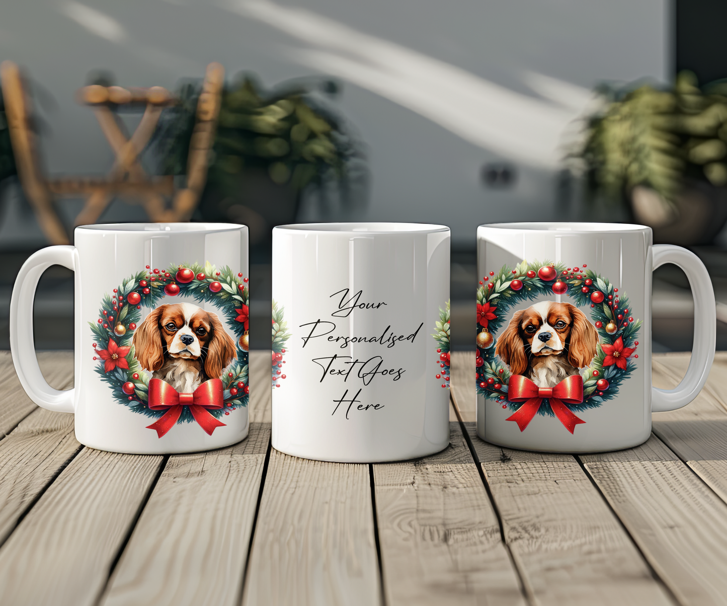 Personalised King Charles Spaniel Dog Christmas Wreath Gift Mug
