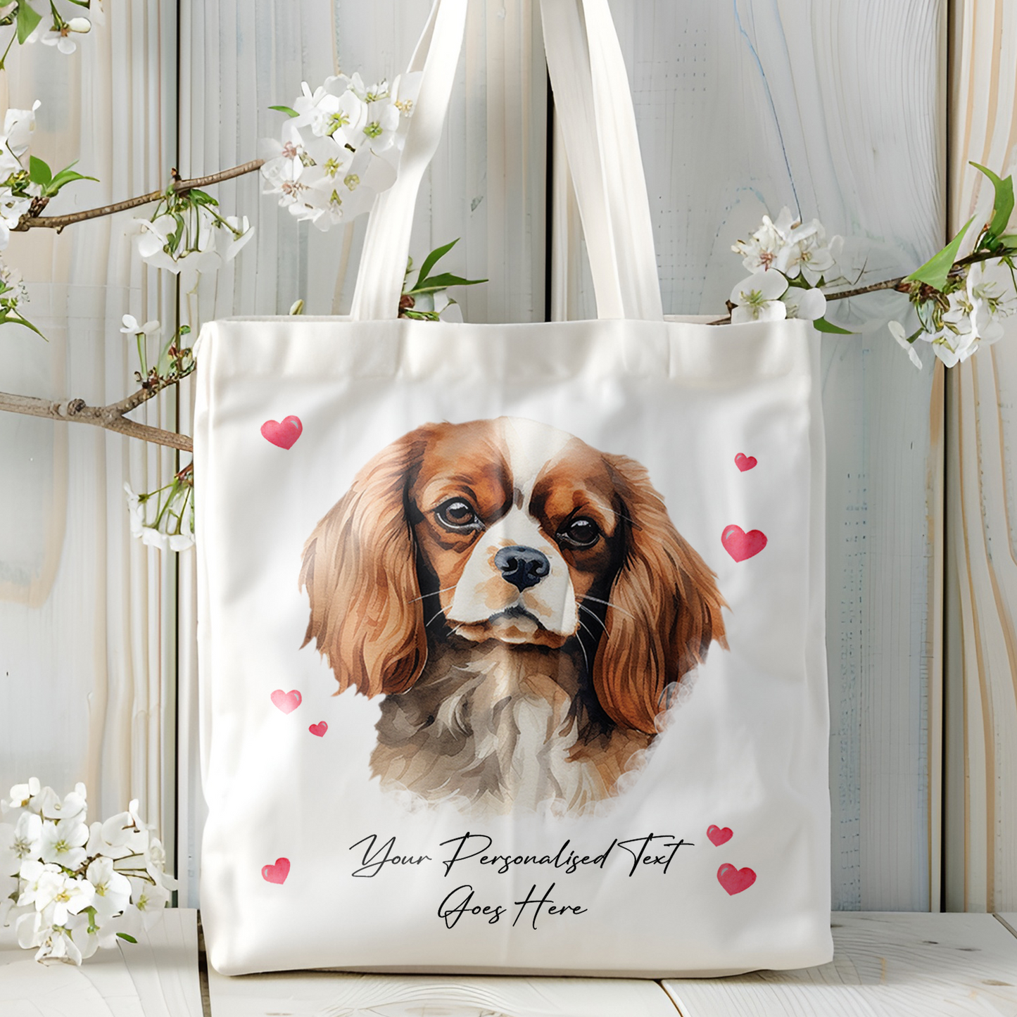Personalised Dog Love Hearts Cavalier King Charles Spaniel Tote Bag