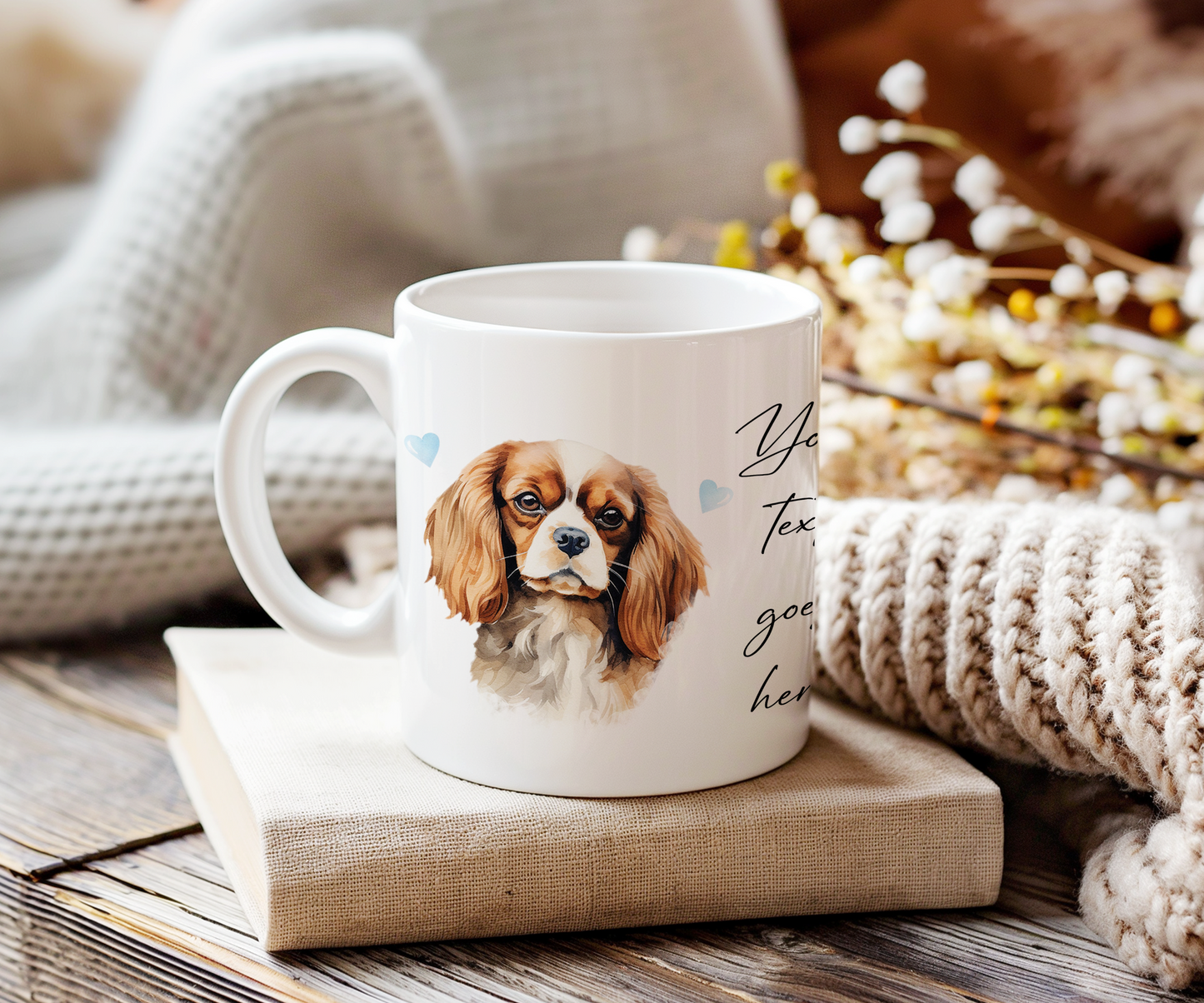Personalised Dog Gift Mug - Cavalier King Charles Spaniel with Custom Message and Optional Hearts