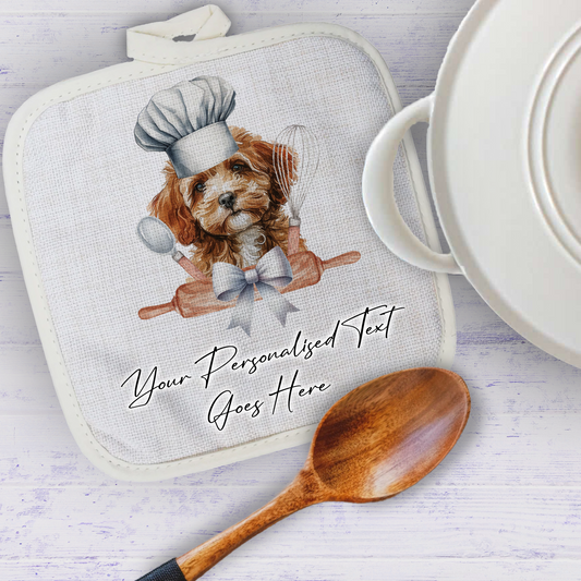 Personalised Dog In Chef Hat Gift Pot Holder / Grab - Cavapoo