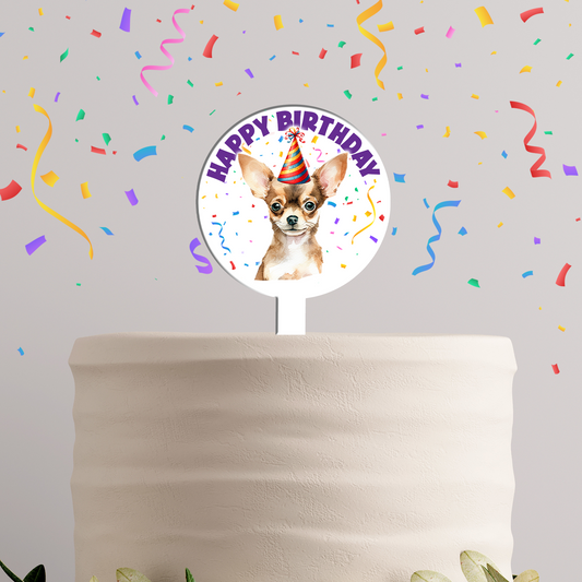 Personalised Dog Party Hat Cake Topper - Chihuahua