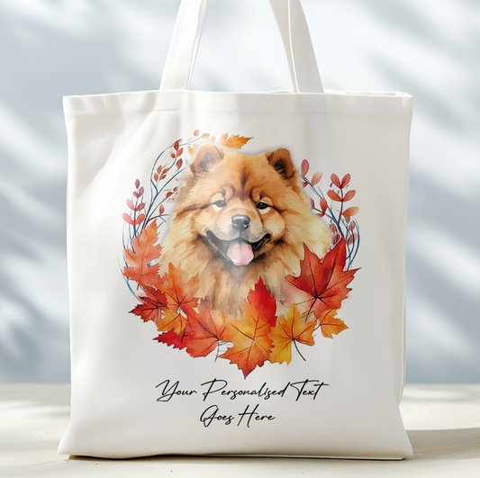 Personalised Dog Autumn Wreath Chow Chow Tote Bag