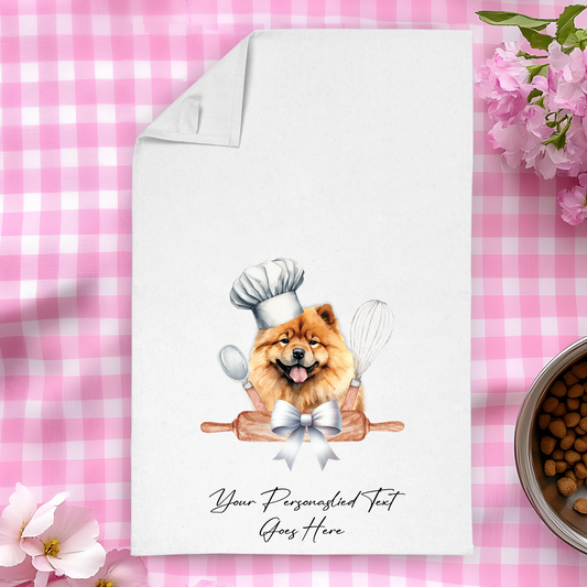Personalised Dog In Chef Hat Gift Tea Towel - Chow Chow