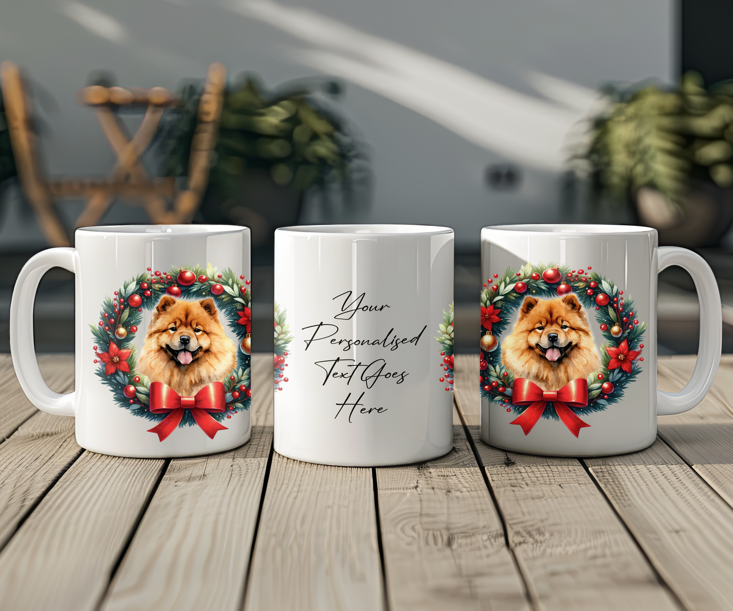 Personalised Chow Chow Dog Christmas Wreath Gift Mug