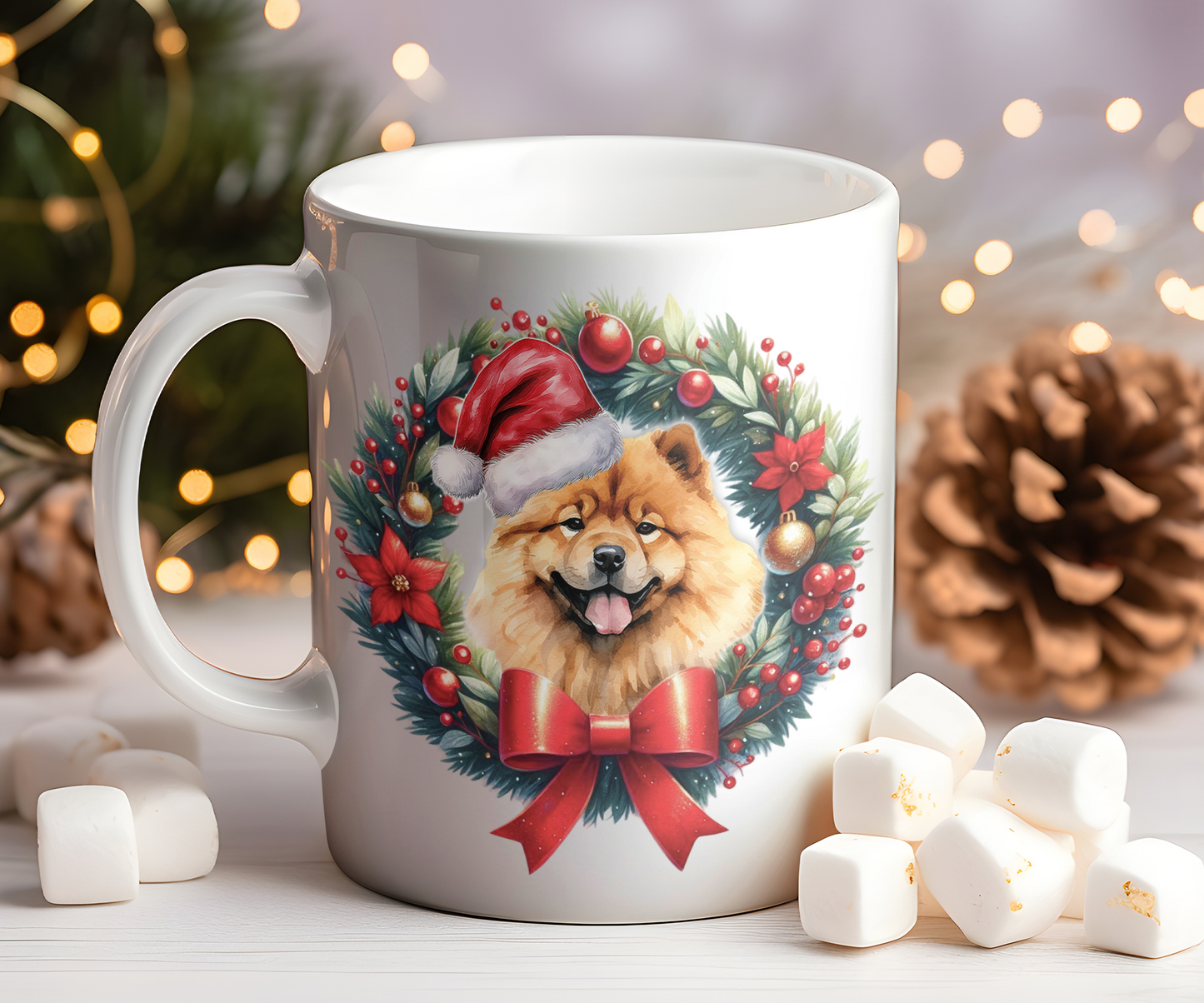 Personalised Chow Chow Dog Christmas Wreath Gift Mug
