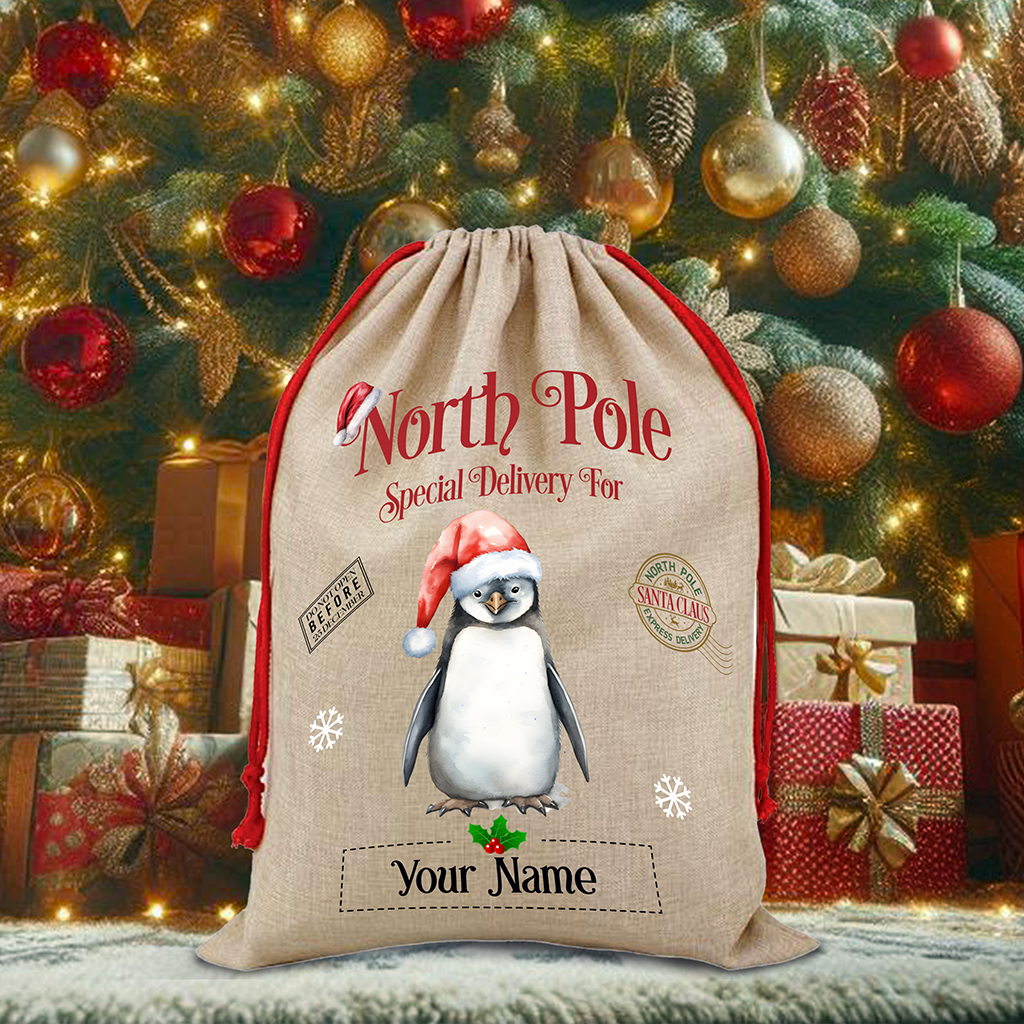 Personalised Penguin North Pole Santa Sack