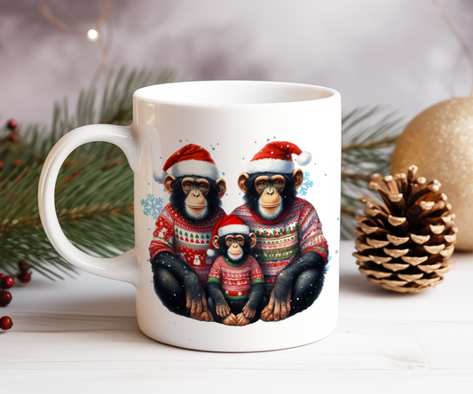 Personalised Christmas Chimpanzee Family Gift Mug - Style A