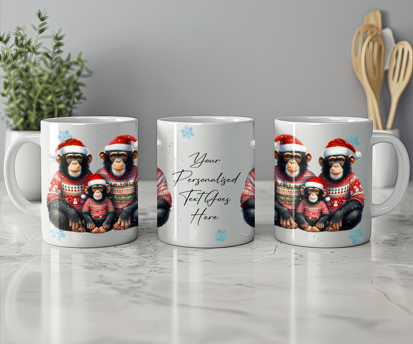 Personalised Christmas Chimpanzee Family Gift Mug - Style A