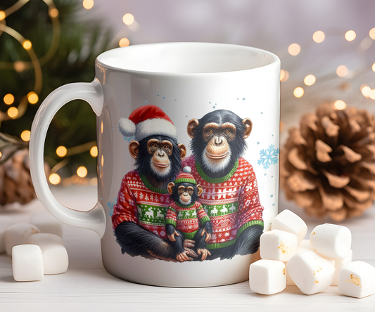 Personalised Christmas Chimpanzee Family Gift Mug - Style B