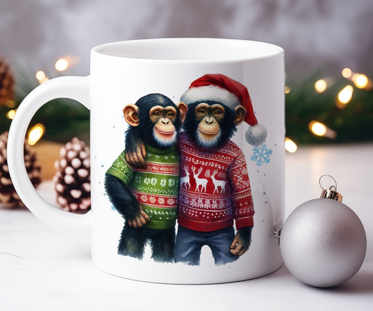 Personalised Christmas Chimpanzee Couple Gift Mug - Style A