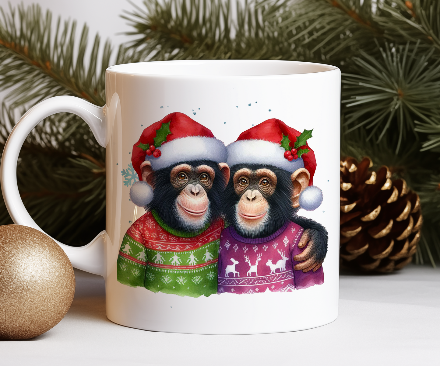 Personalised Christmas Chimpanzee Couple Gift Mug - Style B