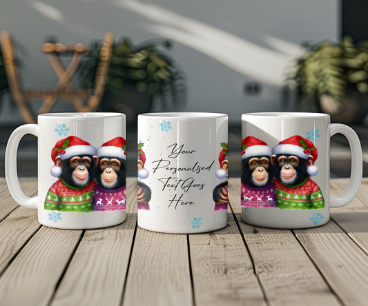Personalised Christmas Chimpanzee Couple Gift Mug - Style B