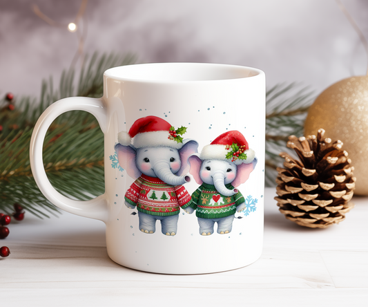 Personalised Christmas Elephant Couple Gift Mug - Style A