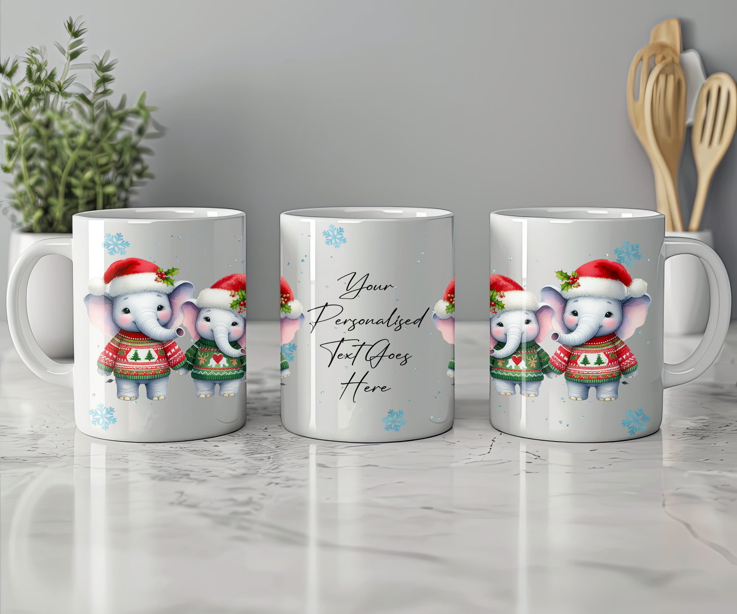 Personalised Christmas Elephant Couple Gift Mug - Style A