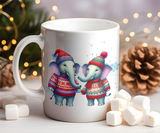 Personalised Christmas Elephant Couple Gift Mug - Style B