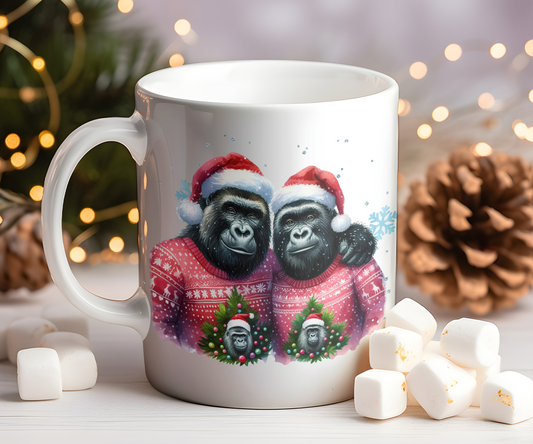 Personalised Christmas Gorilla Couple Gift Mug - Style B